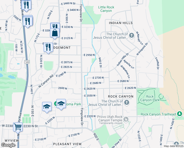 map of restaurants, bars, coffee shops, grocery stores, and more near 770 East 2780 North in Provo