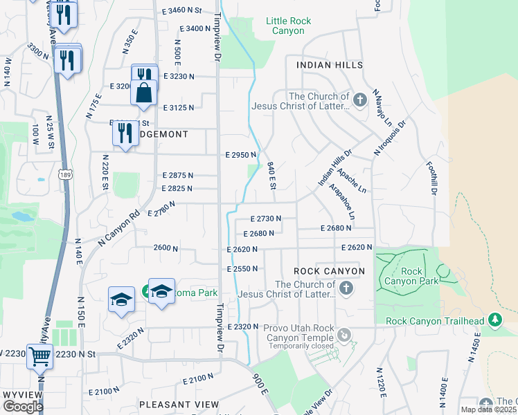 map of restaurants, bars, coffee shops, grocery stores, and more near 770 East 2780 North in Provo