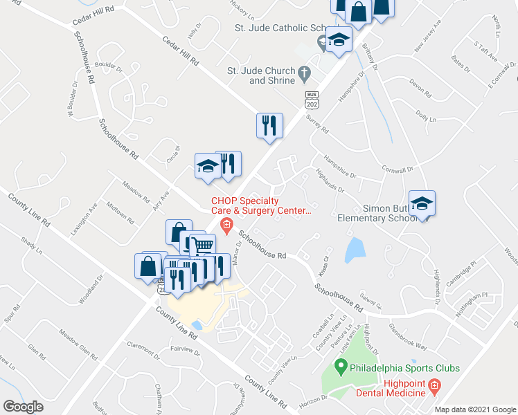 map of restaurants, bars, coffee shops, grocery stores, and more near 716 Remington Court in Chalfont