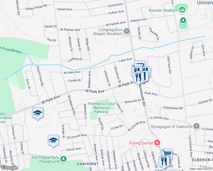 map of restaurants, bars, coffee shops, grocery stores, and more near 28 Johnston St in Ocean Township