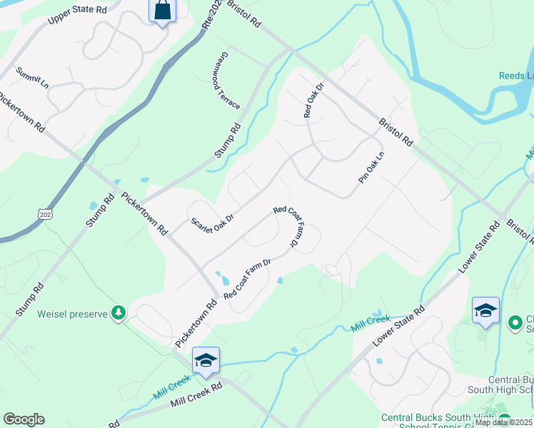 map of restaurants, bars, coffee shops, grocery stores, and more near 949 Red Coat Farm Drive in Chalfont