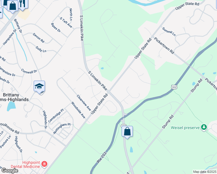 map of restaurants, bars, coffee shops, grocery stores, and more near 161 South Limekiln Pike in Chalfont