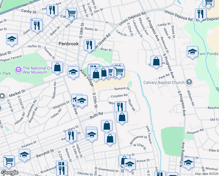 map of restaurants, bars, coffee shops, grocery stores, and more near 198 Kent Lane in Harrisburg