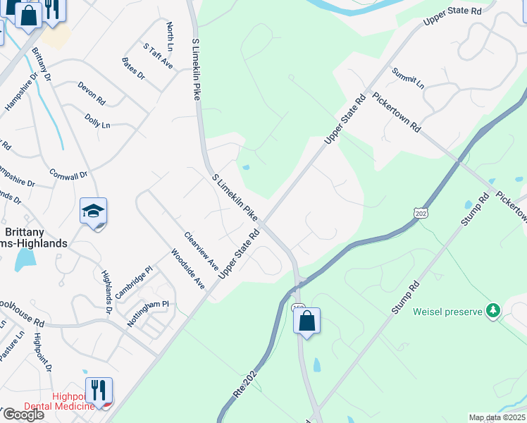 map of restaurants, bars, coffee shops, grocery stores, and more near 161 South Limekiln Pike in Chalfont
