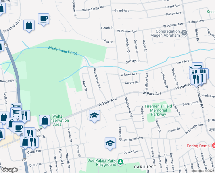 map of restaurants, bars, coffee shops, grocery stores, and more near 2 Michaels Court in Monmouth County