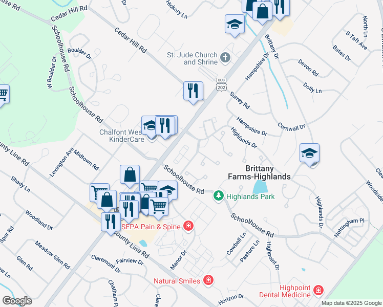 map of restaurants, bars, coffee shops, grocery stores, and more near 714 Remington Court in Chalfont