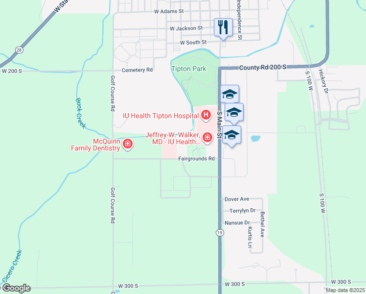 map of restaurants, bars, coffee shops, grocery stores, and more near 406 Fairgrounds Road in Tipton