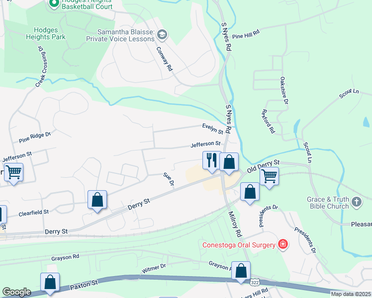 map of restaurants, bars, coffee shops, grocery stores, and more near 8091 Jefferson Street in Hummelstown