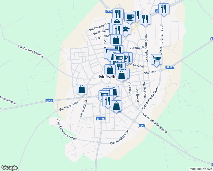 map of restaurants, bars, coffee shops, grocery stores, and more near 5 Via Veneto in Melendugno