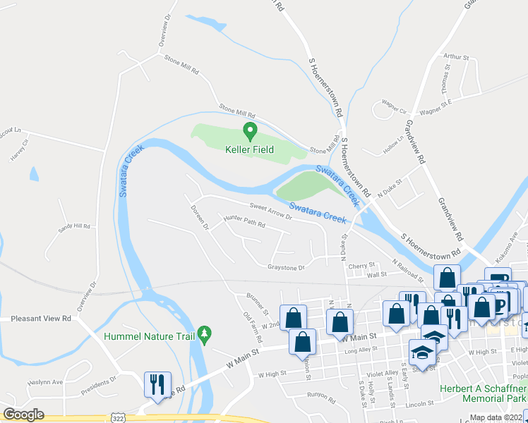 map of restaurants, bars, coffee shops, grocery stores, and more near 37 Sweet Arrow Drive in Hummelstown