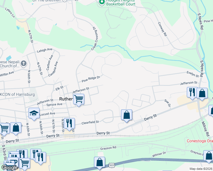 map of restaurants, bars, coffee shops, grocery stores, and more near 7341 Jefferson St in Harrisburg