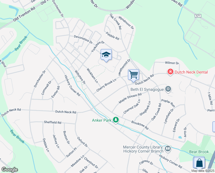 map of restaurants, bars, coffee shops, grocery stores, and more near 13 Cherry Brook Lane in East Windsor