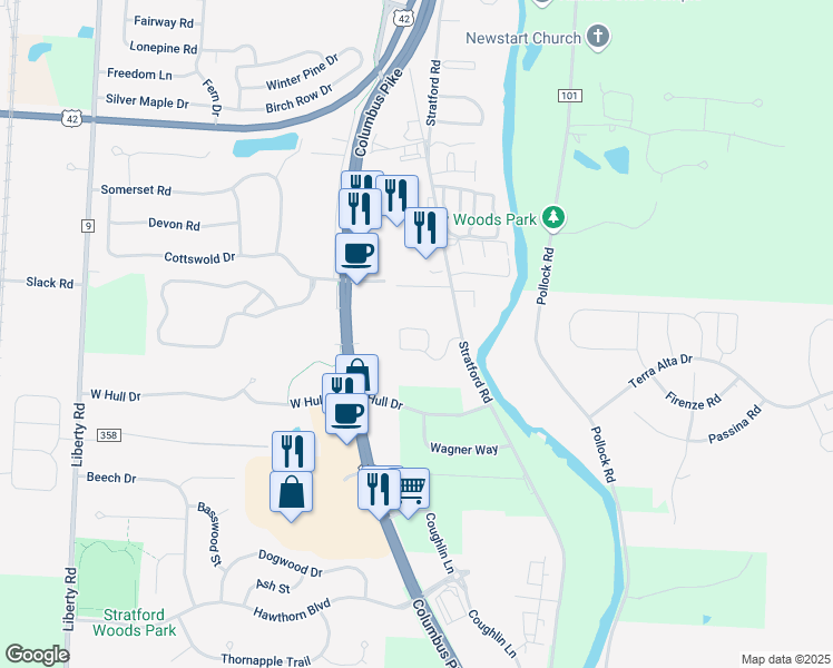 map of restaurants, bars, coffee shops, grocery stores, and more near 31 Timmons Woods Drive in Delaware