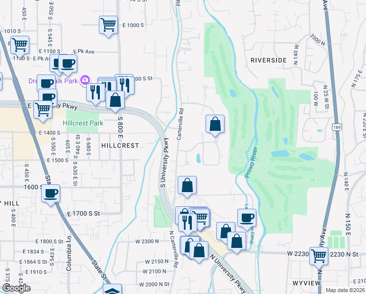 map of restaurants, bars, coffee shops, grocery stores, and more near 1011 East 1450 South Street in Orem