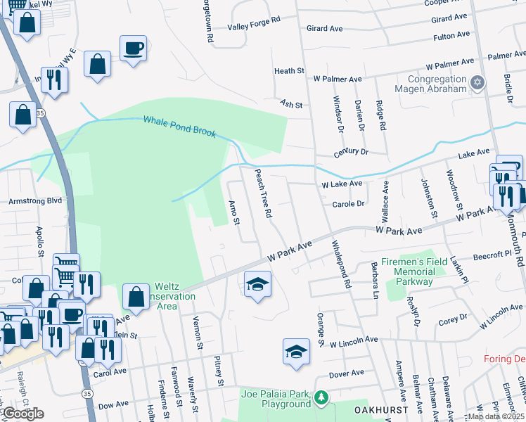 map of restaurants, bars, coffee shops, grocery stores, and more near 20 Peach Tree Road in Ocean Township