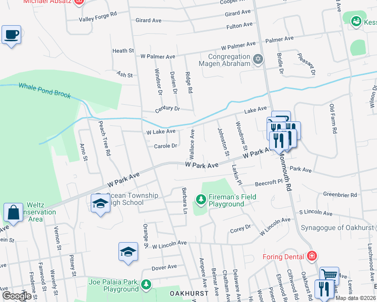 map of restaurants, bars, coffee shops, grocery stores, and more near 30 Wallace Avenue in Monmouth County