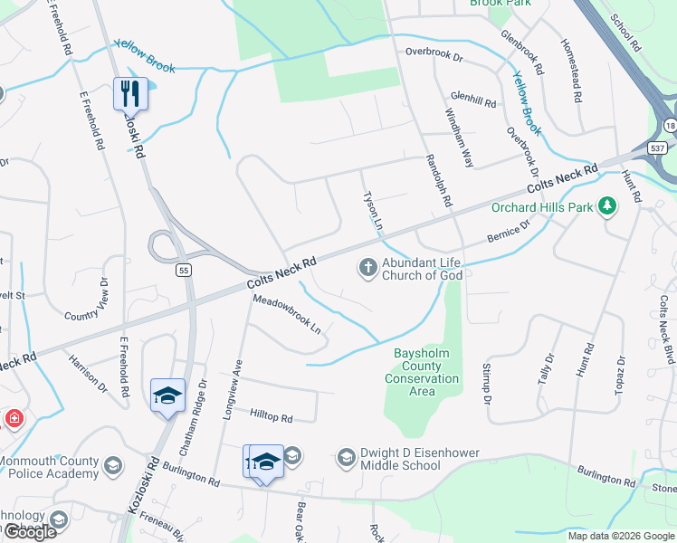 map of restaurants, bars, coffee shops, grocery stores, and more near 630 Colts Neck Road in Freehold