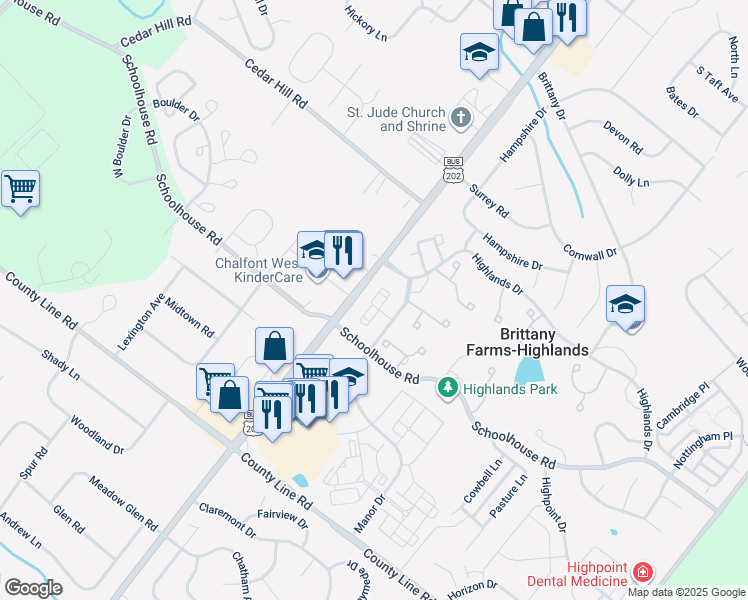 map of restaurants, bars, coffee shops, grocery stores, and more near 301 Remington Court in Chalfont