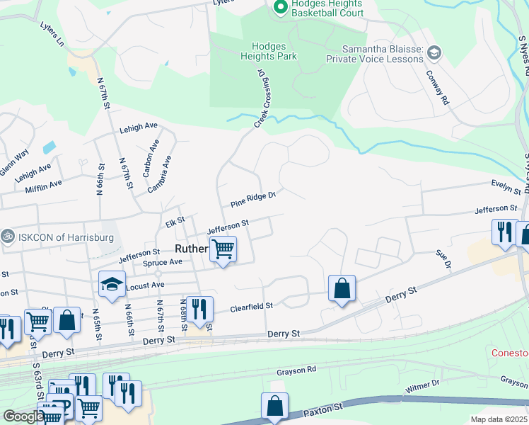 map of restaurants, bars, coffee shops, grocery stores, and more near 7240 Jefferson Street in Harrisburg