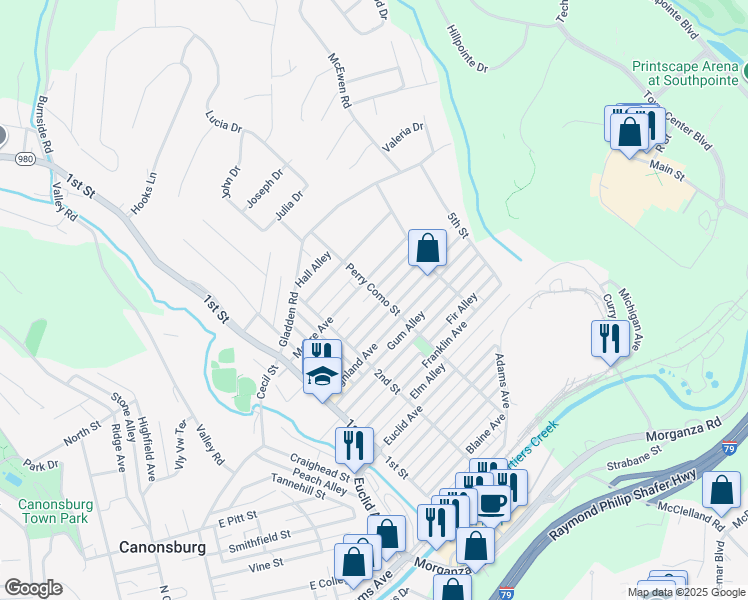 map of restaurants, bars, coffee shops, grocery stores, and more near 532 McNary Avenue in Canonsburg
