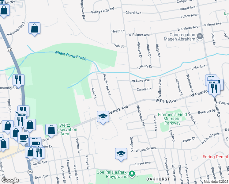map of restaurants, bars, coffee shops, grocery stores, and more near 2 Michaels Court in Ocean Township