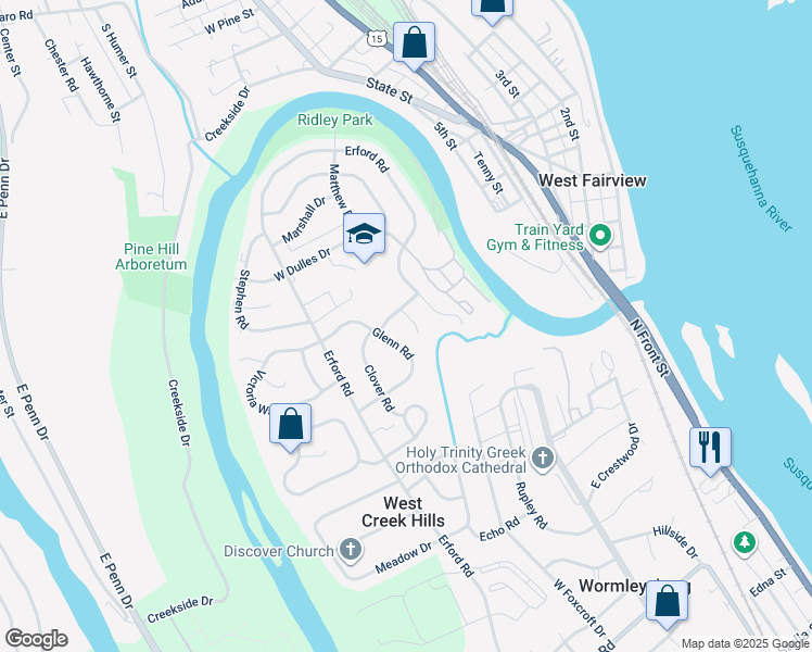 map of restaurants, bars, coffee shops, grocery stores, and more near 39 Heidi Terrace in Camp Hill