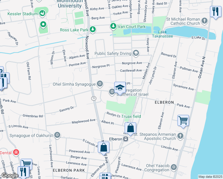 map of restaurants, bars, coffee shops, grocery stores, and more near 263 Park Avenue in Long Branch