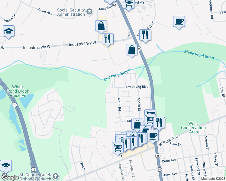 map of restaurants, bars, coffee shops, grocery stores, and more near 2152 Aldrin Road in Monmouth County