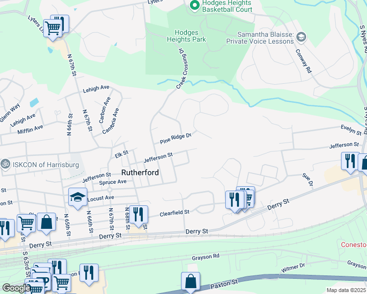 map of restaurants, bars, coffee shops, grocery stores, and more near 7240 Jefferson Street in Harrisburg