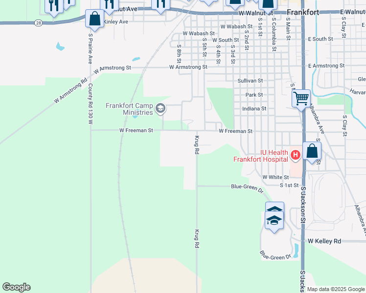 map of restaurants, bars, coffee shops, grocery stores, and more near 809 West Freeman Street in Frankfort