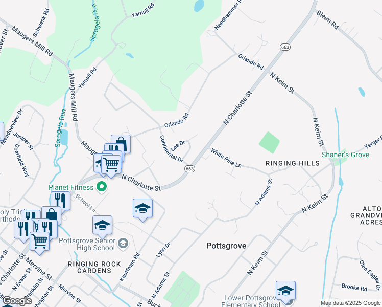 map of restaurants, bars, coffee shops, grocery stores, and more near 5 Grant Way in Pottstown