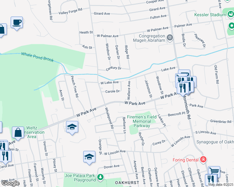 map of restaurants, bars, coffee shops, grocery stores, and more near 9 Carole Drive in Monmouth County