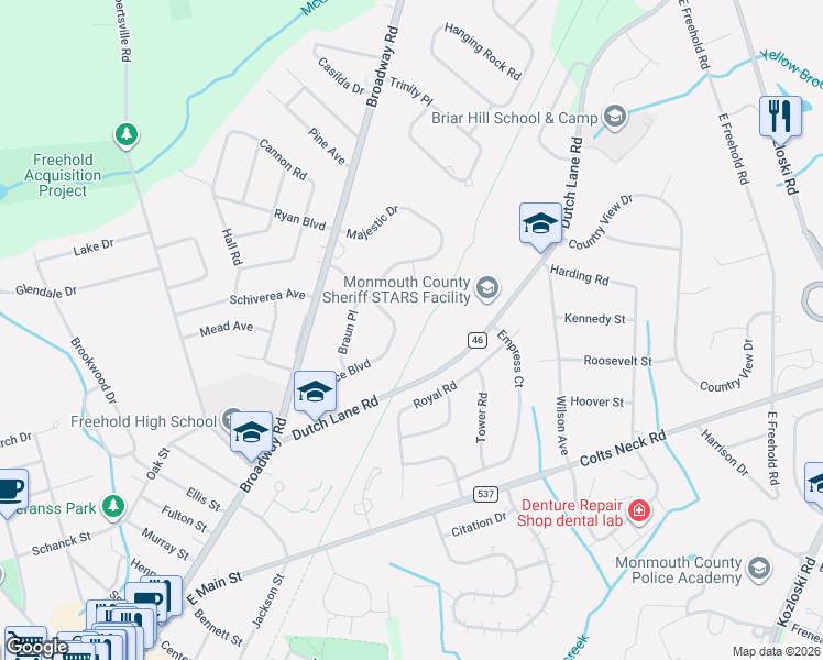 map of restaurants, bars, coffee shops, grocery stores, and more near 45 Hance Boulevard in Freehold