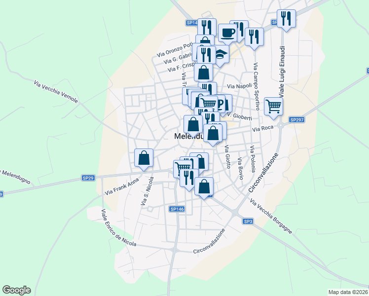 map of restaurants, bars, coffee shops, grocery stores, and more near 5 Via Veneto in Melendugno