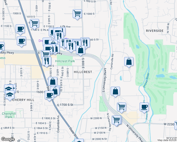 map of restaurants, bars, coffee shops, grocery stores, and more near 839 East 1450 South Street in Orem