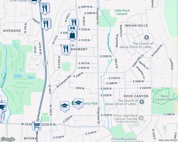 map of restaurants, bars, coffee shops, grocery stores, and more near 561 East 2780 North in Provo