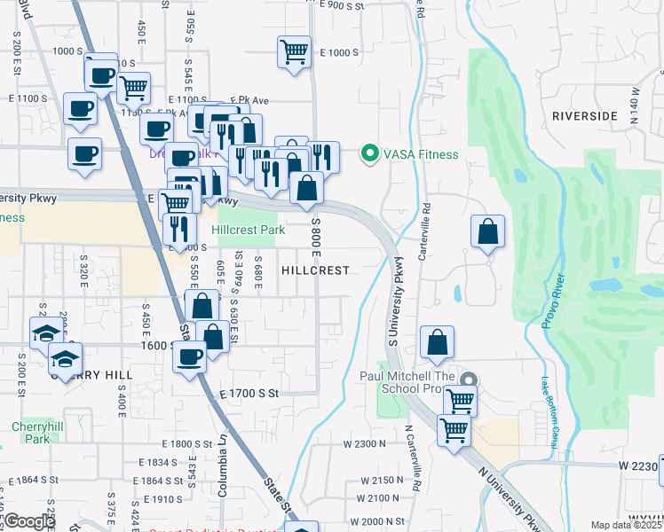 map of restaurants, bars, coffee shops, grocery stores, and more near 839 East 1450 South Street in Orem