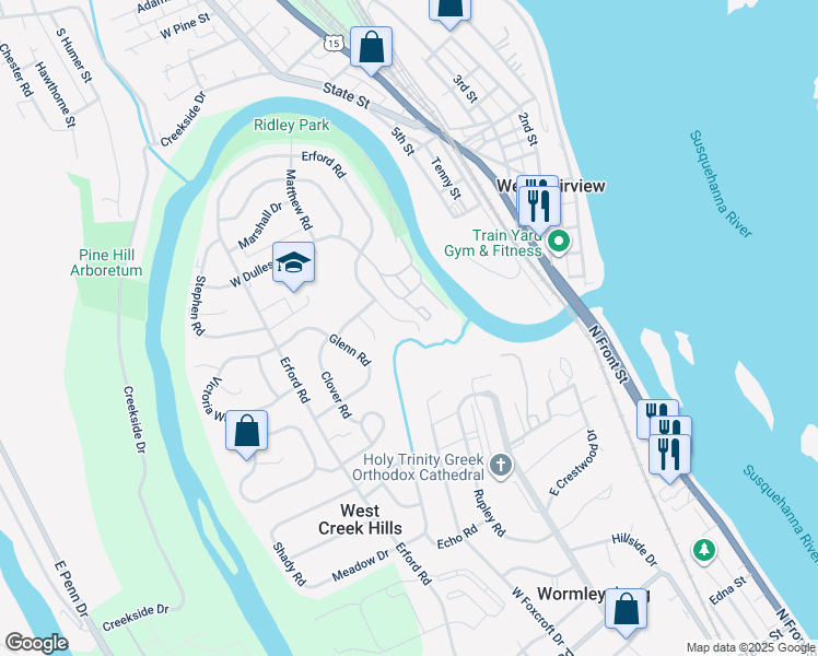 map of restaurants, bars, coffee shops, grocery stores, and more near 848 Erford Road in Camp Hill