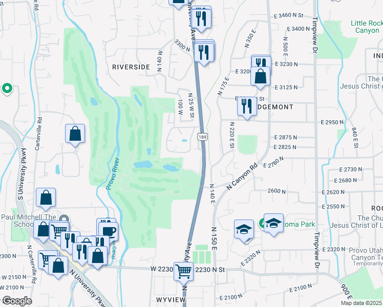 map of restaurants, bars, coffee shops, grocery stores, and more near 96 West Marrcrest South in Provo