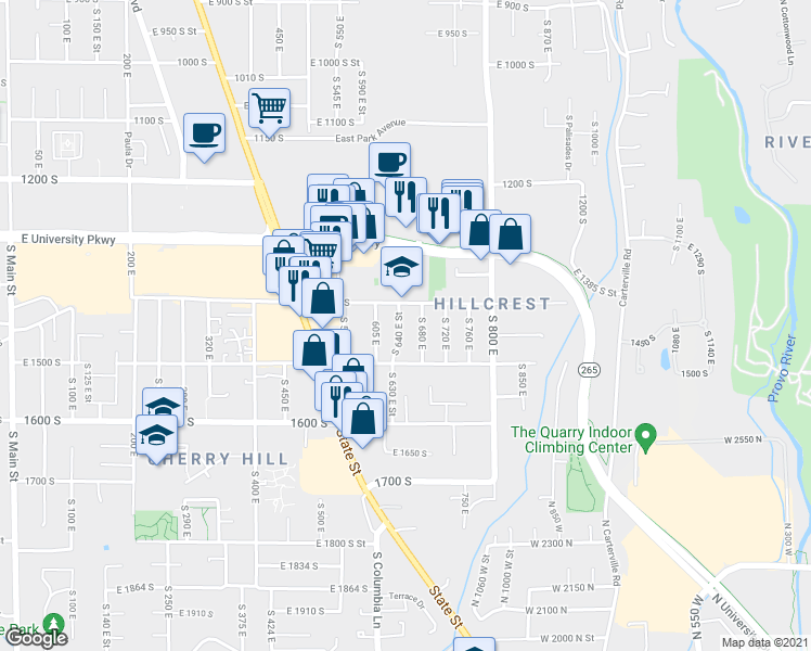 map of restaurants, bars, coffee shops, grocery stores, and more near 1445 S 640 E in Orem