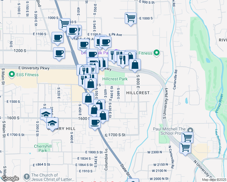 map of restaurants, bars, coffee shops, grocery stores, and more near 1445 S 640 E in Orem