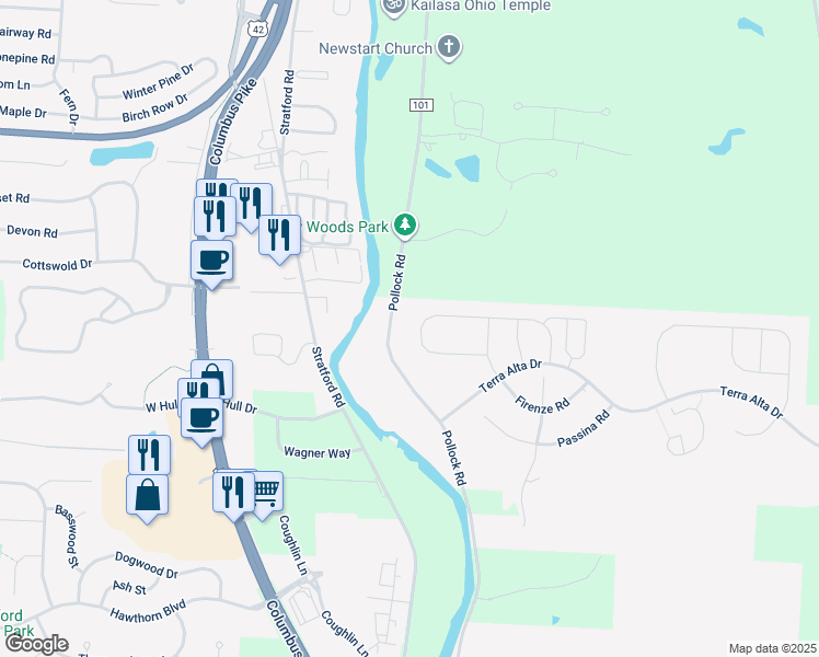 map of restaurants, bars, coffee shops, grocery stores, and more near 1469 Township Highway 101 in Delaware