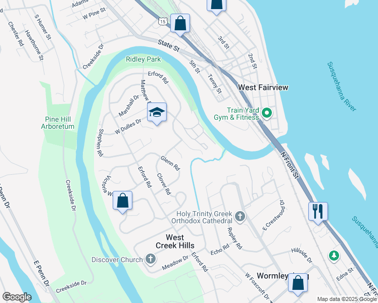 map of restaurants, bars, coffee shops, grocery stores, and more near 848 Erford Road in Camp Hill