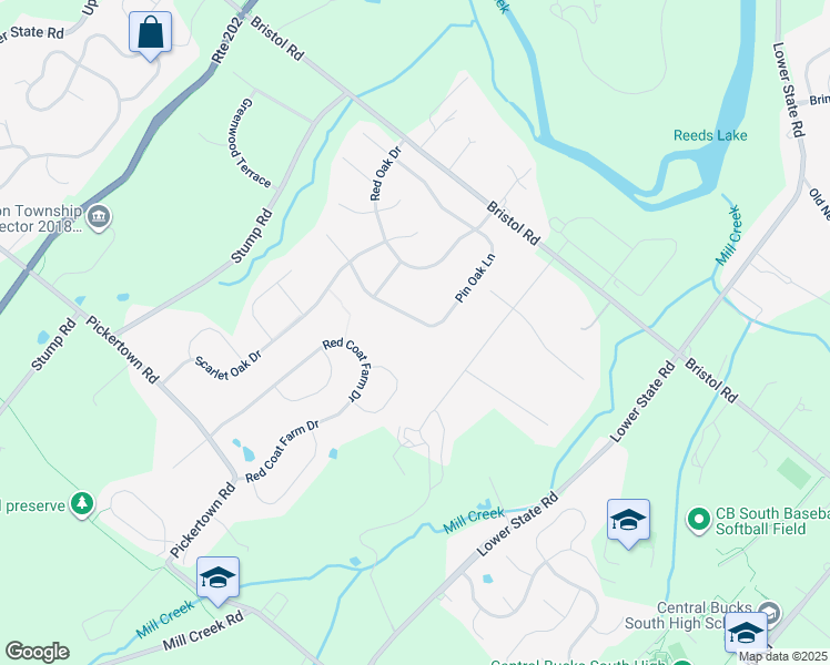 map of restaurants, bars, coffee shops, grocery stores, and more near 3419 Pin Oak Lane in Chalfont