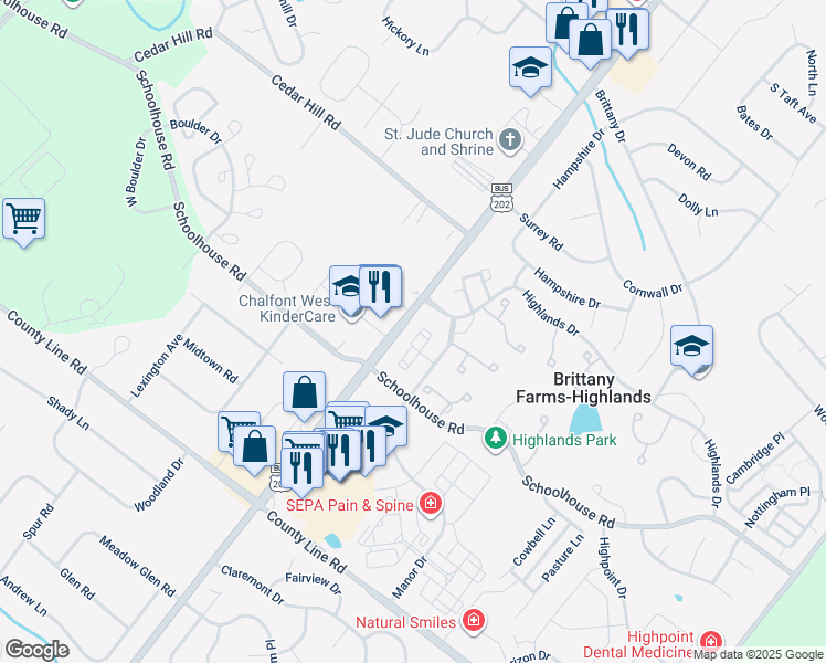 map of restaurants, bars, coffee shops, grocery stores, and more near 716 Remington Court in Chalfont