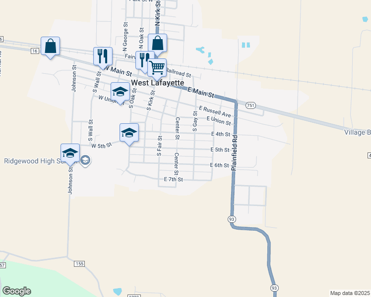 map of restaurants, bars, coffee shops, grocery stores, and more near 313 East 5th Street in West Lafayette