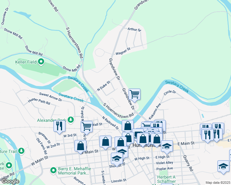 map of restaurants, bars, coffee shops, grocery stores, and more near 14 Hemlock Street in Hummelstown