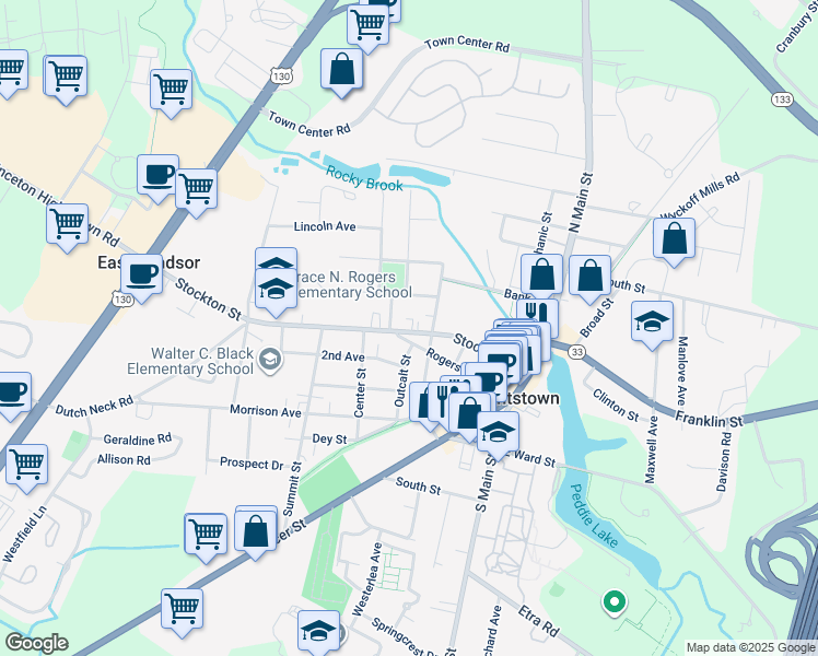 map of restaurants, bars, coffee shops, grocery stores, and more near 213 Rogers Avenue in Hightstown