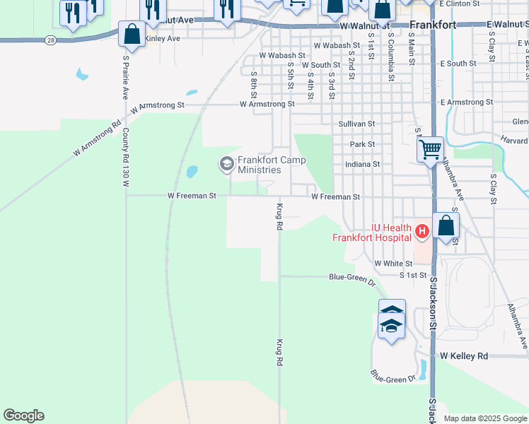 map of restaurants, bars, coffee shops, grocery stores, and more near 809 West Freeman Street in Frankfort