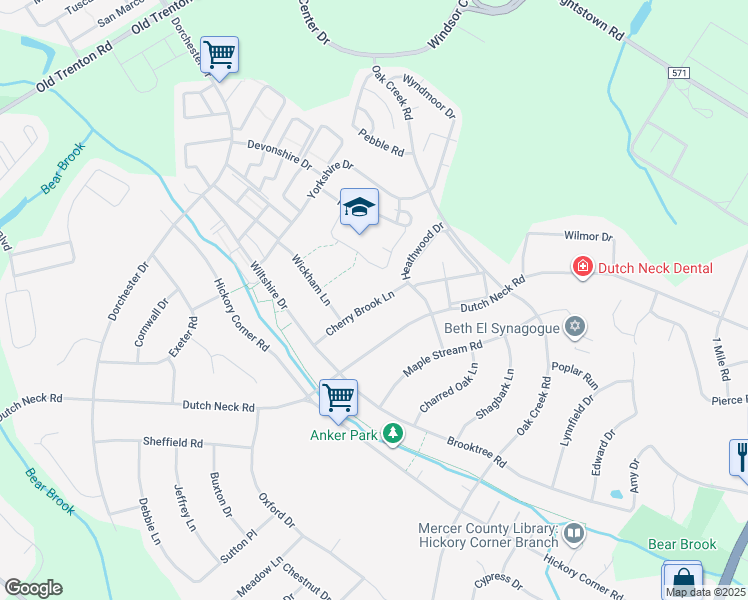 map of restaurants, bars, coffee shops, grocery stores, and more near 13 Cherry Brook Lane in East Windsor